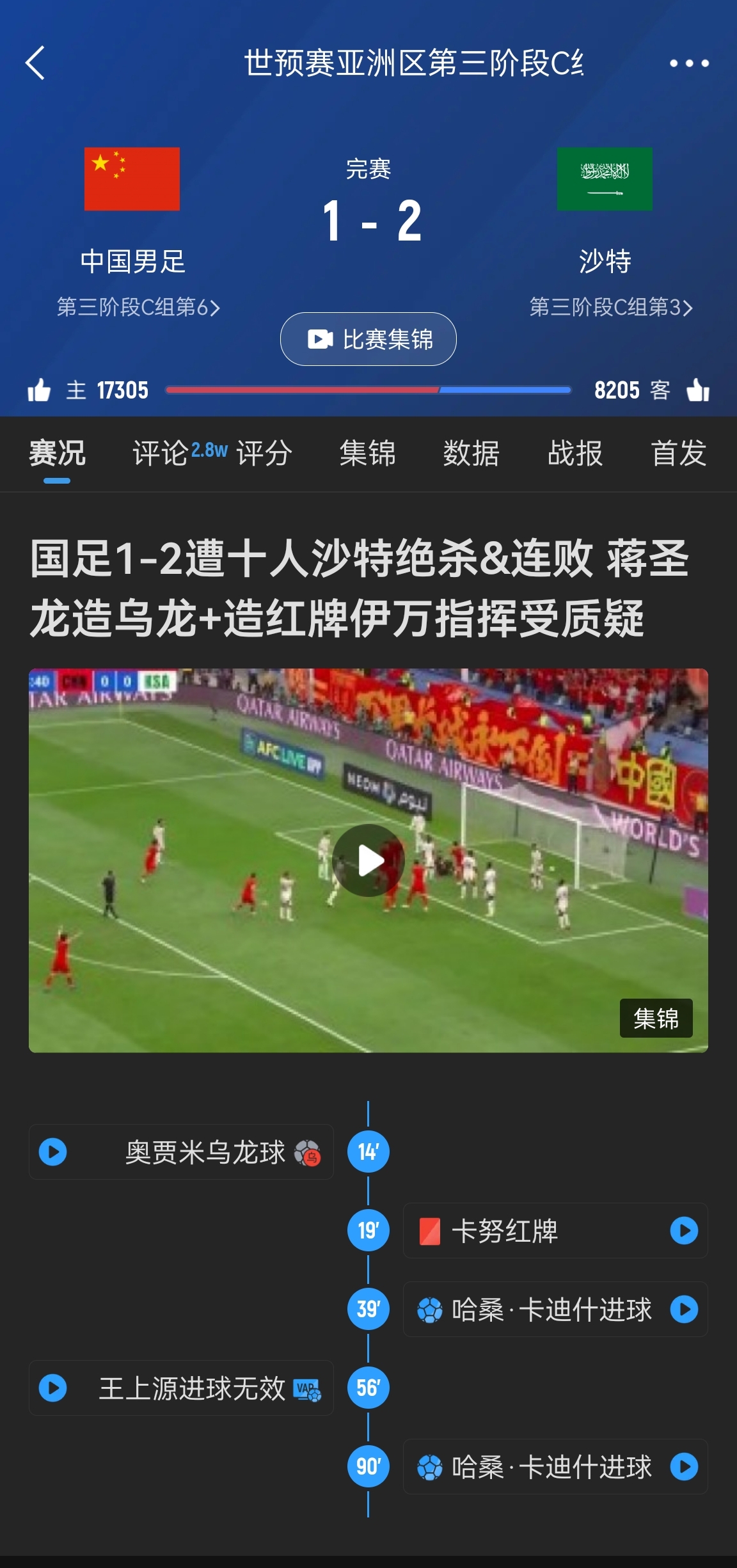  今天什么劇本？首戰(zhàn)沙特也是半場(chǎng)紅牌+蔣光太傷退，最后國(guó)足被翻